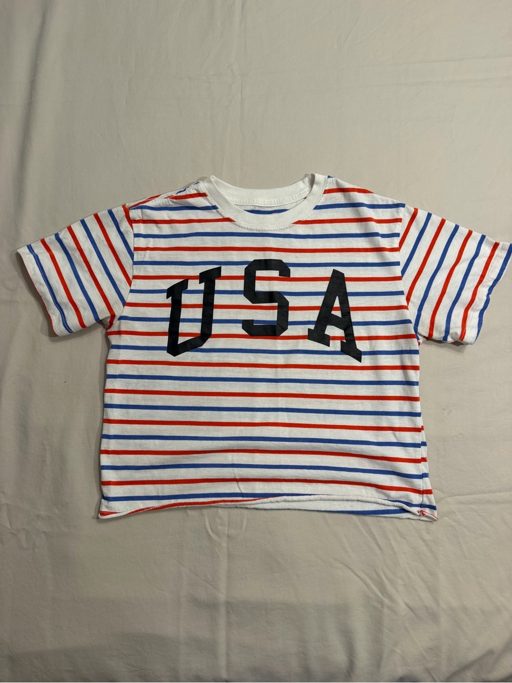 Mighty Fine USA Striped Crop T-Shirt S Red White Blue